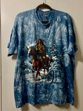 Blue Tie-Dye Short Sleeve Graphic Tee with Native Rider Print